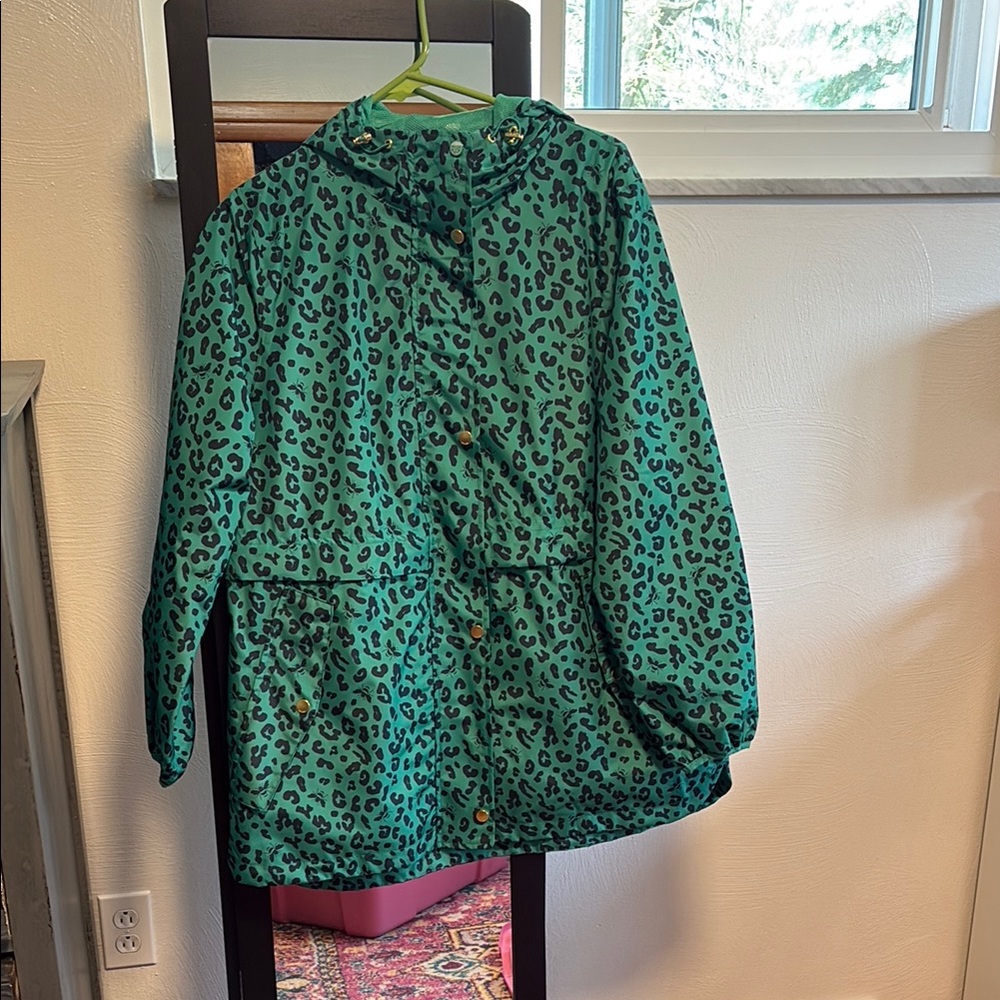 Green Leopard Print rain Coat